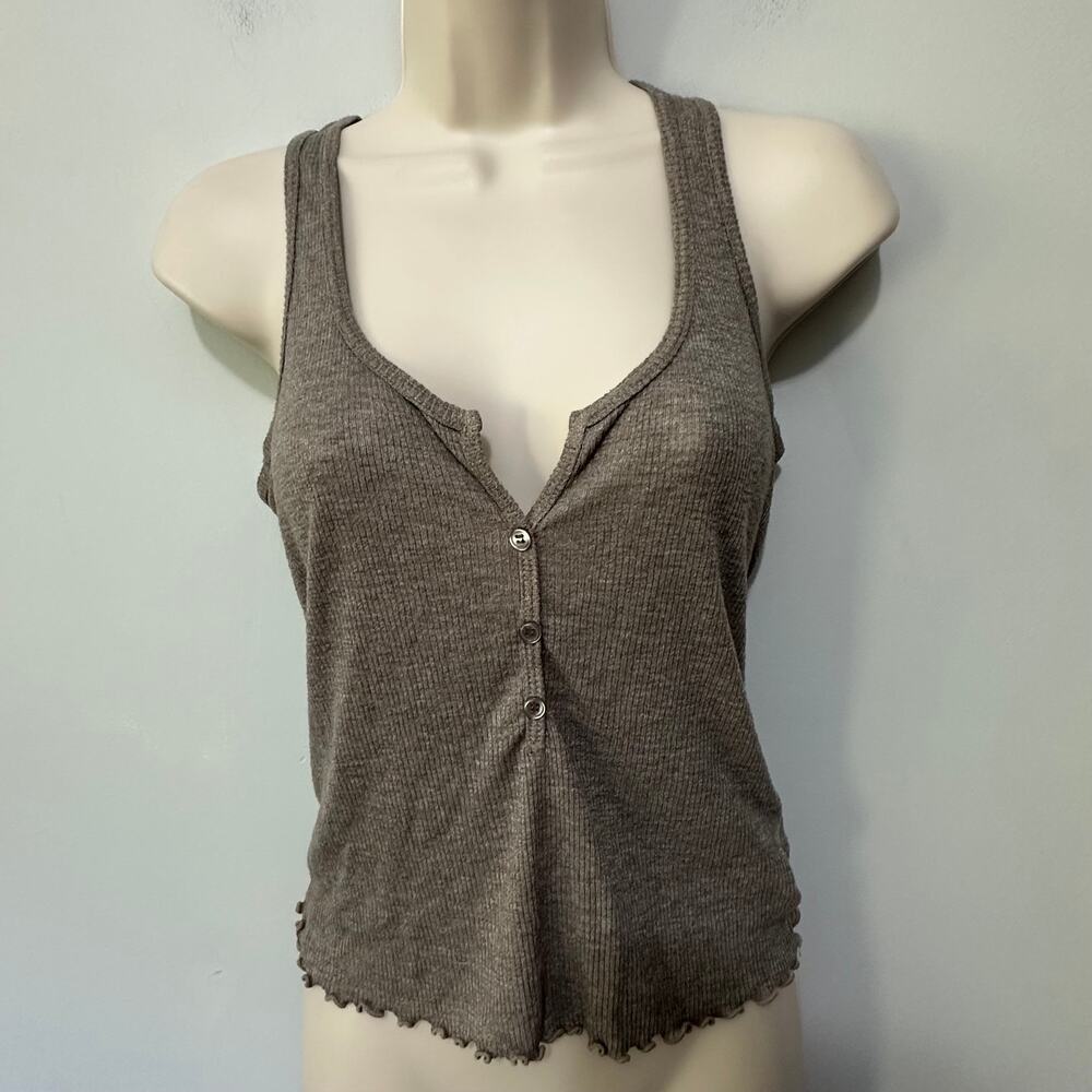 Anthropologie Truly Madly Deeply Tank Top Womens XS Gray Henley Ribbed Grunge